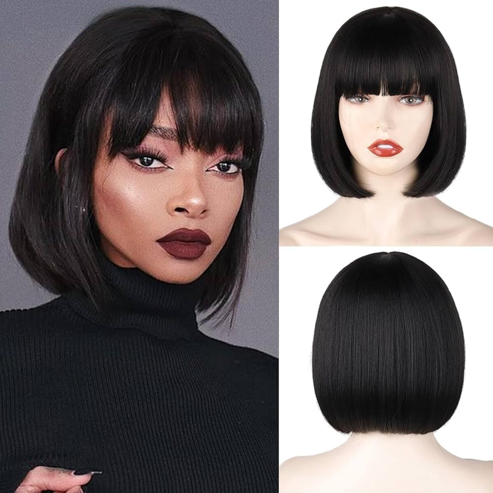 Perruque sans colle HD en dentelle transparente avec franges droites